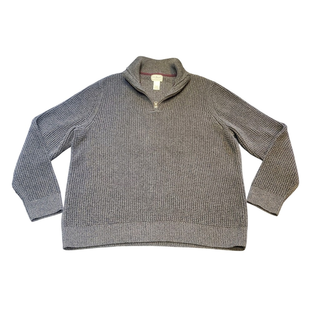 L.L. Bean‎ Men's XL-Reg Waffle Knit Sweater 1/4 Zip 100% Organic Cotton Gray